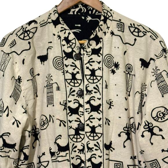 Primitive Arts Black & White Reversible Southwestern Aztec Button Up Jacket - Picture 6 of 12